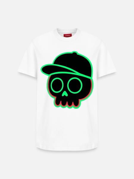 Neon Skull Cap - Relaxed Unisex Supima Cotton T-Shirt – by SPREAD - white