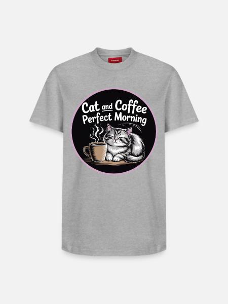 Cat and Coffee Perfect Morning - Relaxed Unisex Supima Cotton T-Shirt – by SPREAD - white