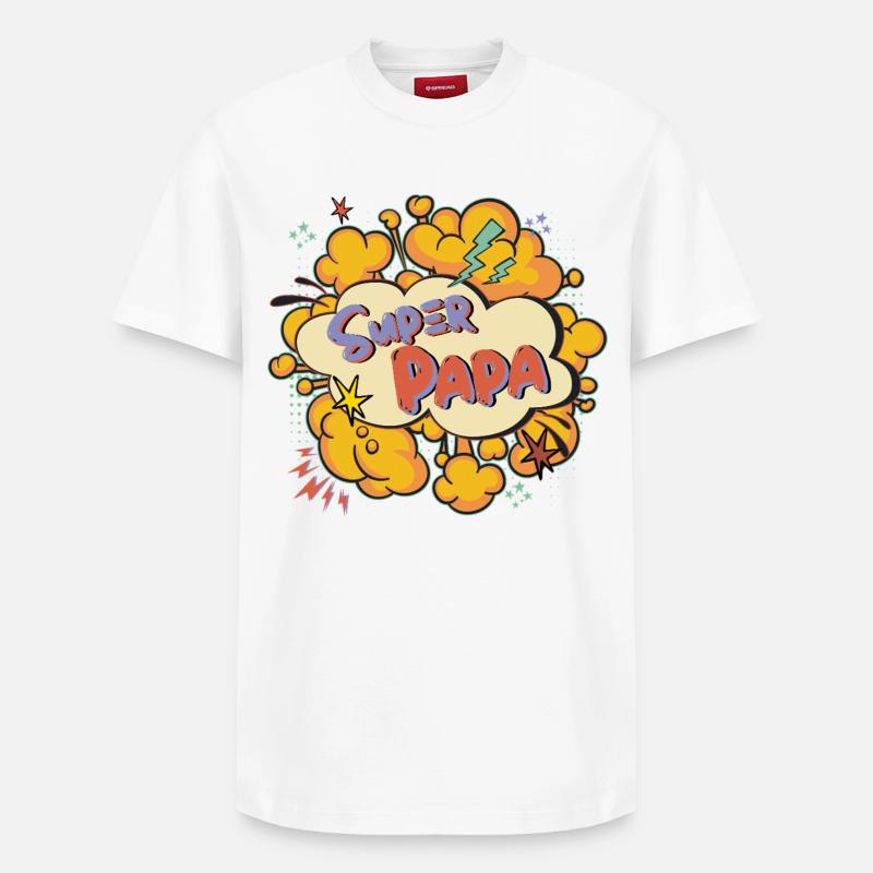 Super Dad Comic Explosion - Relaxed Unisex Supima Cotton T-Shirt – by SPREAD - white