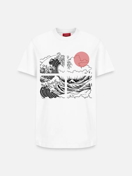 Night sun over waves on the ocean - Relaxed Unisex Supima Cotton T-Shirt – by SPREAD - white