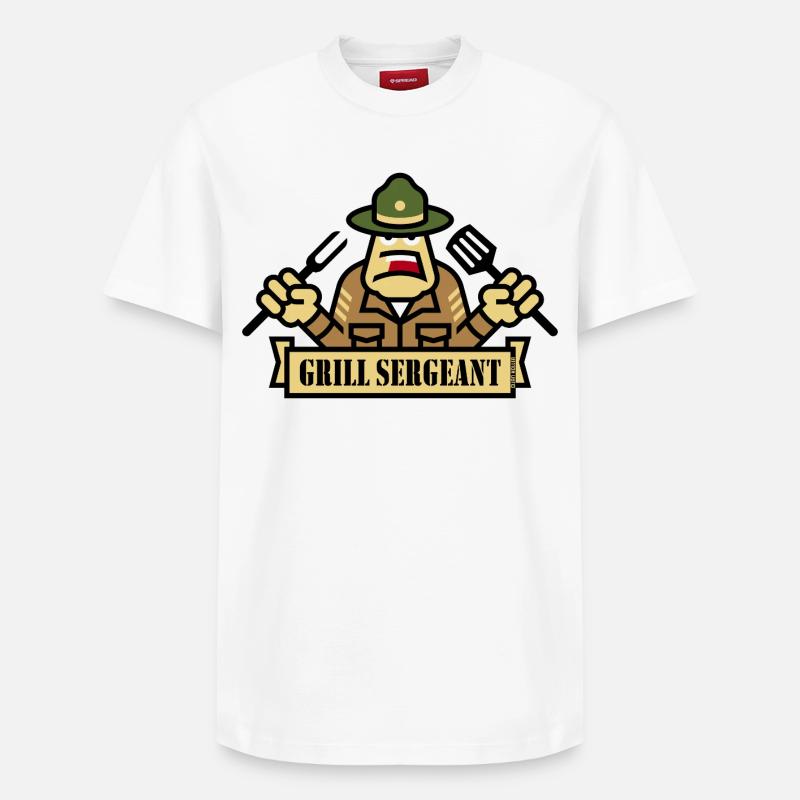Grill Sergeant (Grillen / BBQ / Barbecue) - Relaxed Unisex Supima Cotton T-Shirt – von SPREAD - Weiß