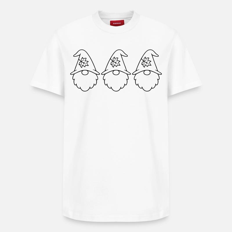 Herbstlicher Gartenzwerg-Wichtel mit Blatt Motiv - Relaxed Unisex Supima Cotton T-Shirt – von SPREAD - Weiß