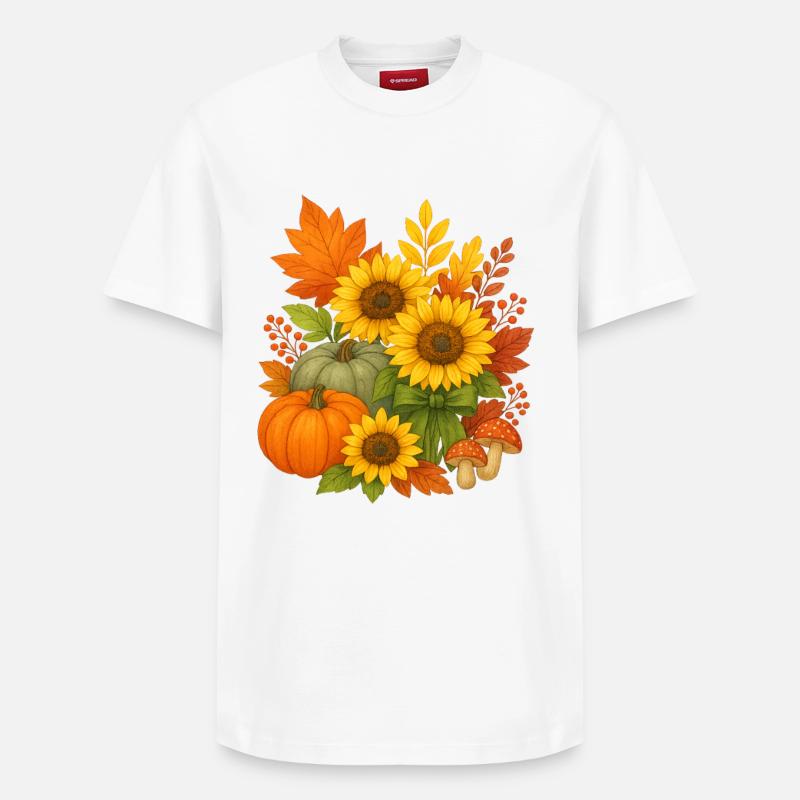 Tournesols de récolte d’automne - T-shirt unisexe décontracté en coton Supima – de SPREAD - blanc
