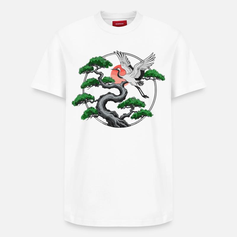 Cranes & Twisted Pine Tree - Relaxed Unisex Supima Cotton T-Shirt – by SPREAD - white
