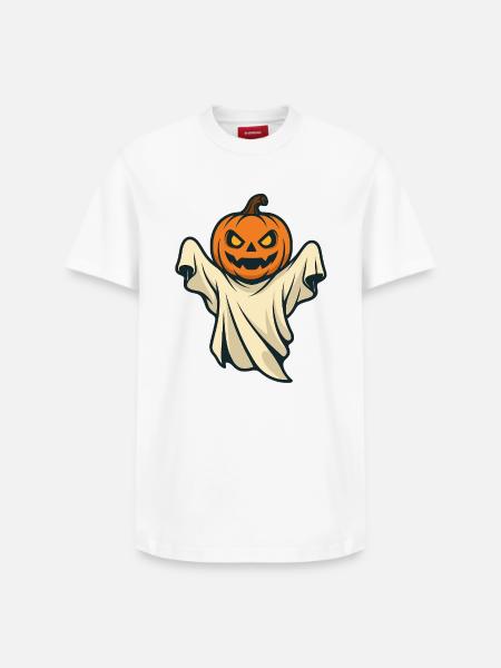 Halloween Pumpkin Ghost Spooky Design - Relaxed Unisex Supima Cotton T-Shirt – by SPREAD - white