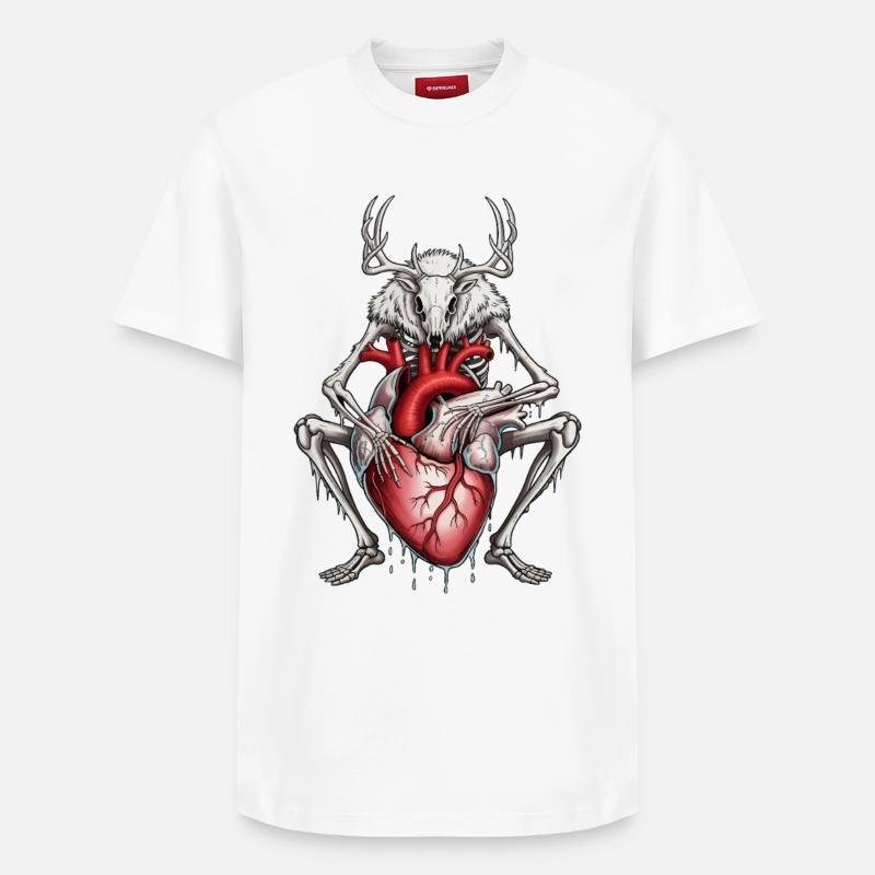 Anatomischer Hirsch mit blutendem Herz - Relaxed Unisex Supima Cotton T-Shirt – von SPREAD - Weiß