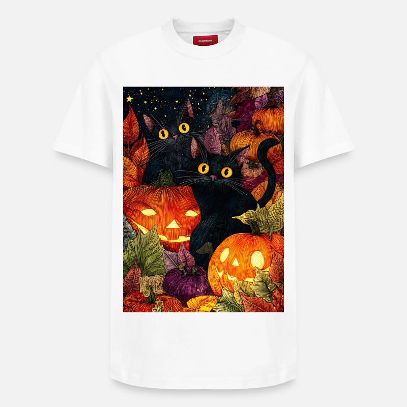 Halloween Moonlit Citrouille Chats - T-shirt unisexe décontracté en coton Supima – de SPREAD - blanc