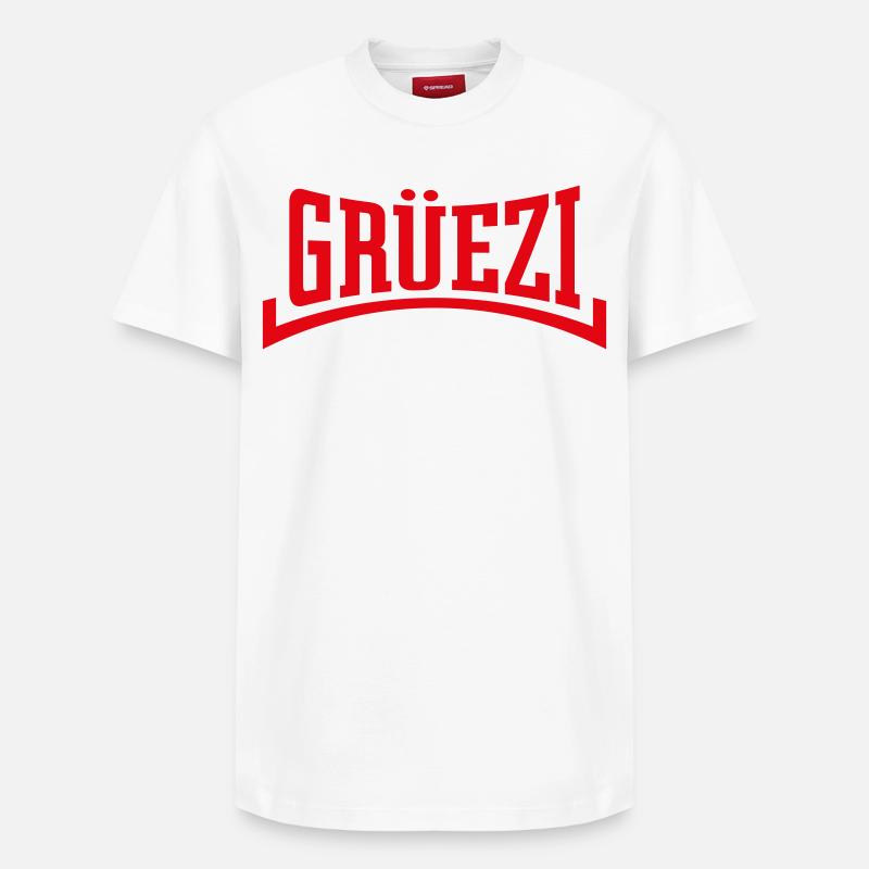 Lettrage Grüezi (Suisse / Concave / Rouge) - T-shirt unisexe décontracté en coton Supima – de SPREAD - blanc