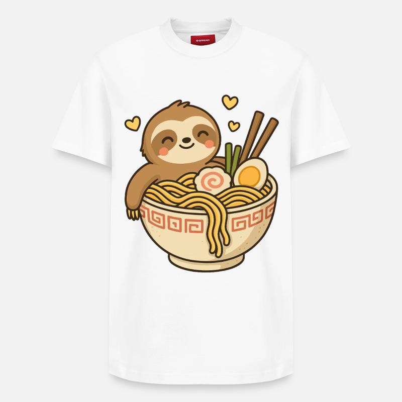 Faultier im RamenBecher - Relaxed Unisex Supima Cotton T-Shirt – von SPREAD - Weiß