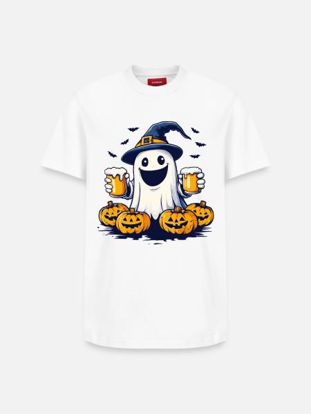 Halloween Ghost Ghost Beer Alcohol Funny - Relaxed Unisex Supima Cotton T-Shirt – by SPREAD - white