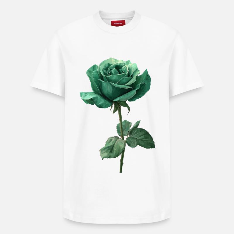 Smaragd Grüne Rose - Relaxed Unisex Supima Cotton T-Shirt – von SPREAD - Weiß