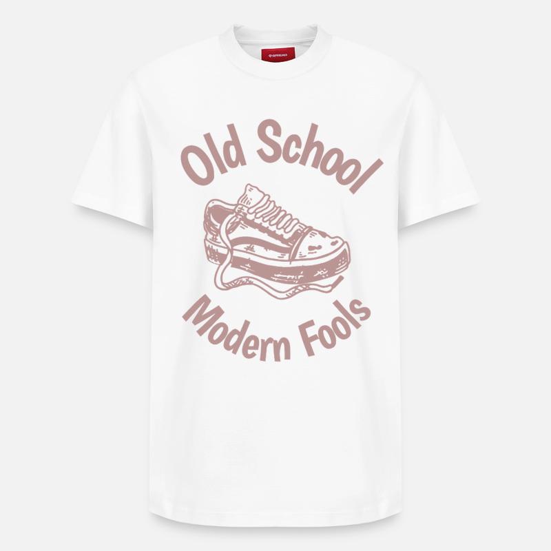Old School Sneaker Logo Fools - Relaxed Unisex Supima Cotton T-Shirt – von SPREAD - Weiß