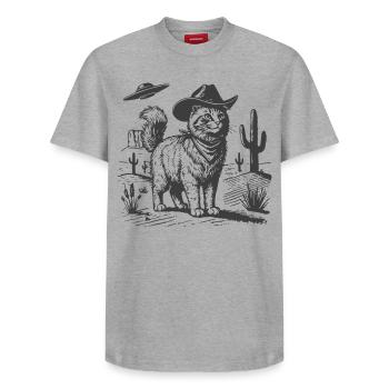 Chat du désert avec chapeau de cow-boy - T-shirt unisexe décontracté en coton Supima – de SPREAD - blanc - Devant - AI Model Female 172 dark (172cm) & AI Model Male 185 dark (185cm)