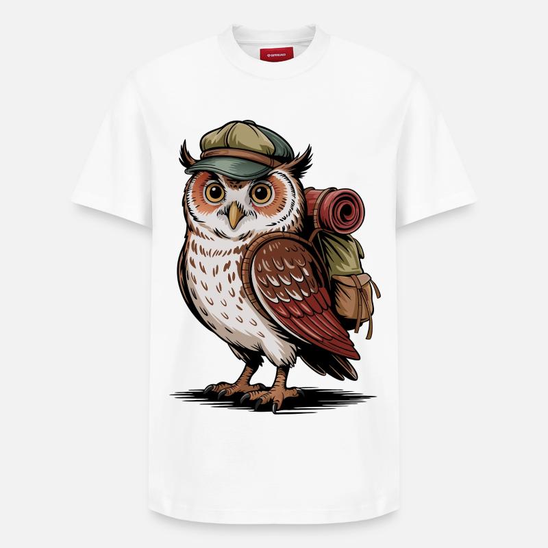 Wandernde Eule mit Rucksack - Relaxed Unisex Supima Cotton T-Shirt – von SPREAD - Weiß
