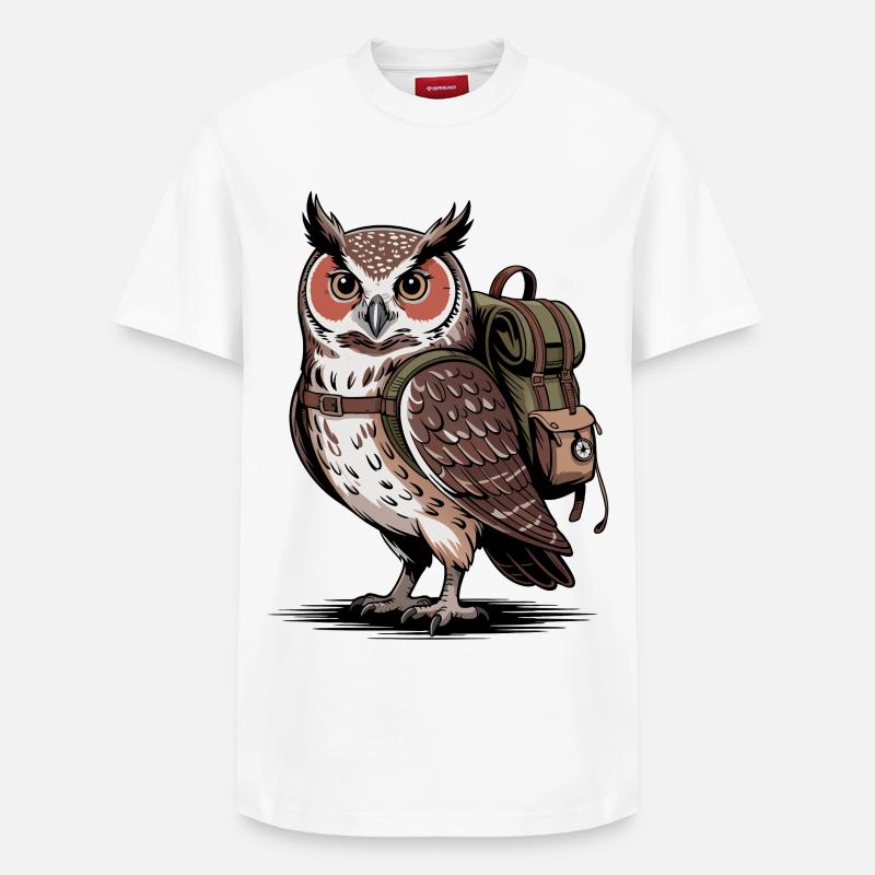 Eule mit Rucksack - Relaxed Unisex Supima Cotton T-Shirt – von SPREAD - Weiß