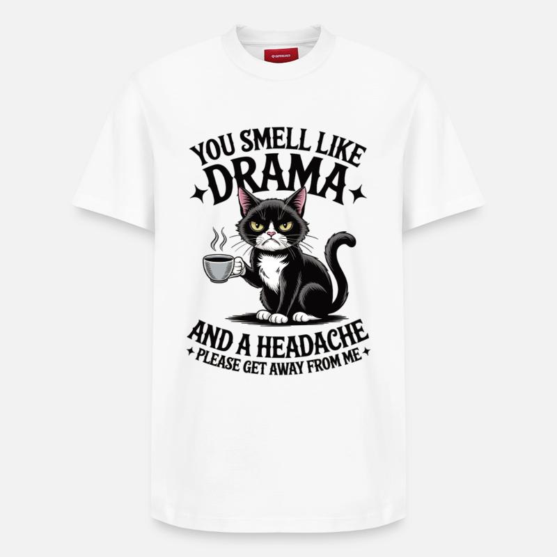 Drama Katze Kaffee Spruch - Relaxed Unisex Supima Cotton T-Shirt – von SPREAD - Weiß