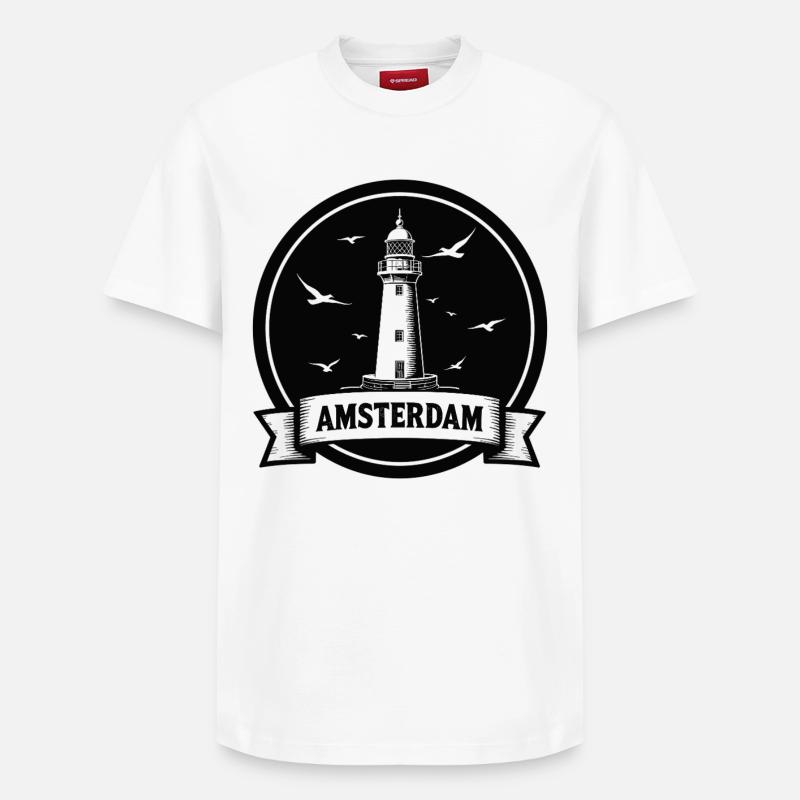 Phare d’Amsterdam Maritimes - T-shirt unisexe décontracté en coton Supima – de SPREAD - blanc