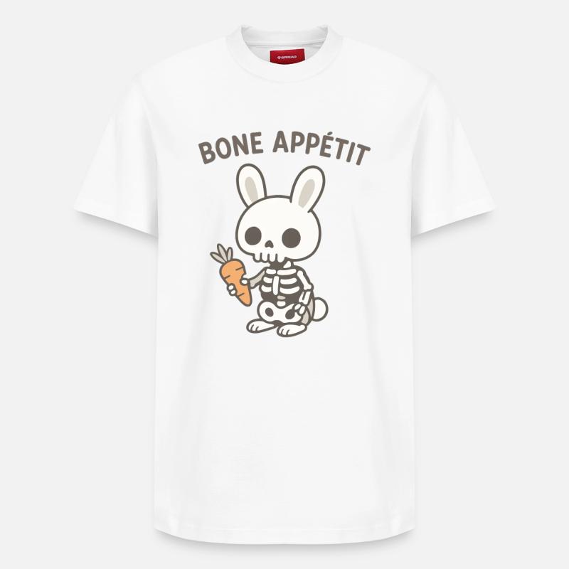 Bone Appetit Skeleton Bunny - Relaxed Unisex Supima Cotton T-Shirt – by SPREAD - white