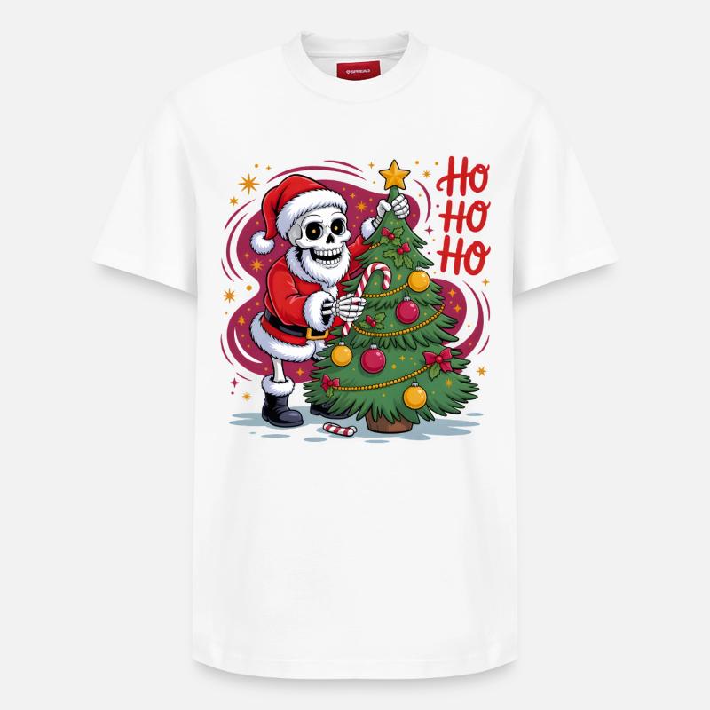 Skelett Santa schmückt Baum - Relaxed Unisex Supima Cotton T-Shirt – von SPREAD - Weiß
