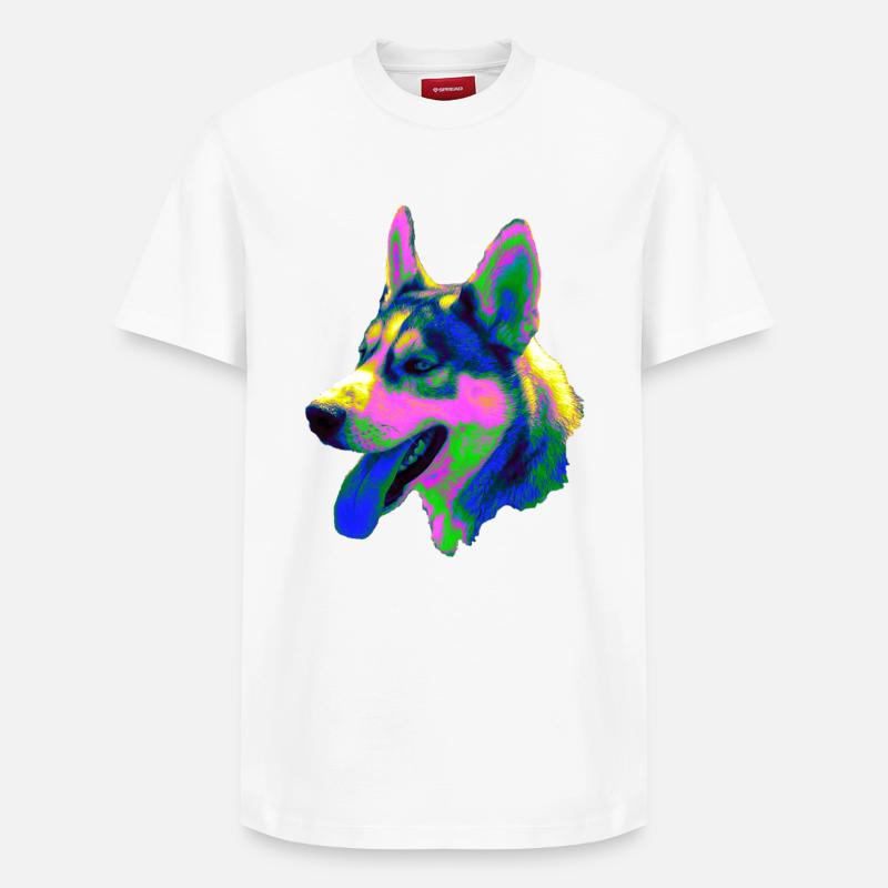 Psychedelischer Husky Kopf Neonfarben - Relaxed Unisex Supima Cotton T-Shirt – von SPREAD - Weiß