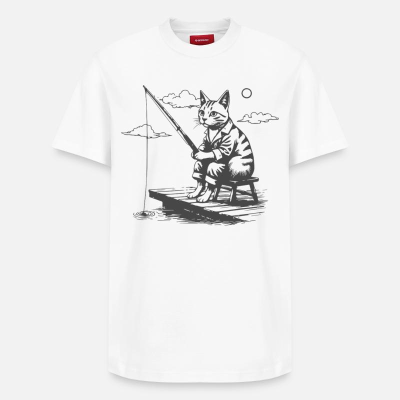 Nächtlicher Katzenangler - Relaxed Unisex Supima Cotton T-Shirt – von SPREAD - Weiß