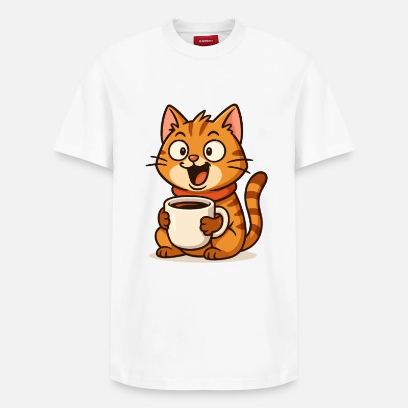 Café Chat Moment de Bonheur - T-shirt unisexe décontracté en coton Supima – de SPREAD - blanc