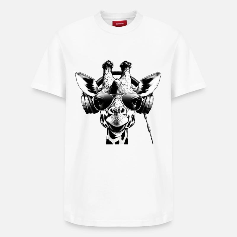 Giraffe DJ Stil Kopfhörer Sonnenbrille - Relaxed Unisex Supima Cotton T-Shirt – von SPREAD - Weiß