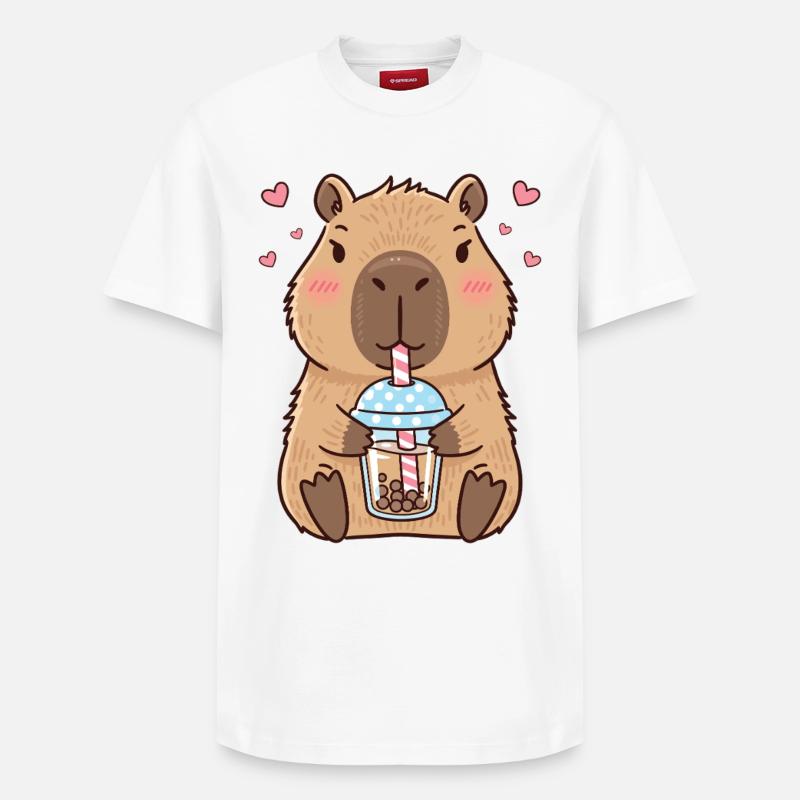 Capybara Bubble Tee Kawaii - Relaxed Unisex Supima Cotton T-Shirt – von SPREAD - Weiß