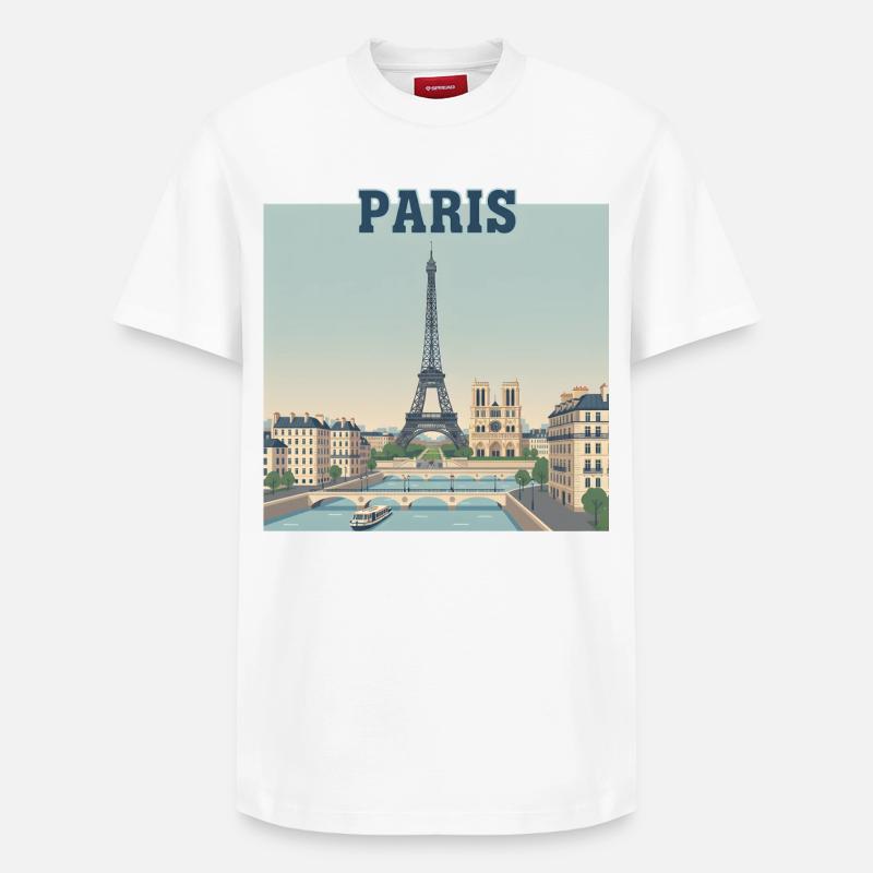 Pariser Skyline-Eiffeldruck - Relaxed Unisex Supima Cotton T-Shirt – von SPREAD - Weiß