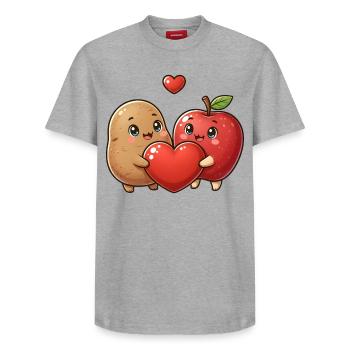 Friendship Kawaii Apple and Dough - Relaxed Unisex Supima Cotton T-Shirt – by SPREAD - white - Front - AI Model Female 172 dark (172cm) & AI Model Male 185 dark (185cm)