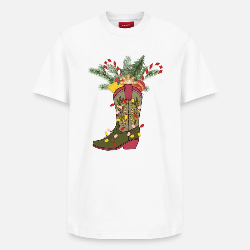 Bottes de cow-boy de Noël - T-shirt unisexe décontracté en coton Supima – de SPREAD - blanc