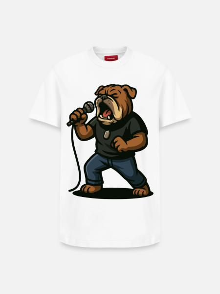 Rock Singer Bulldog with Microphone Art - Relaxed Unisex Supima Cotton T-Shirt – by SPREAD - white