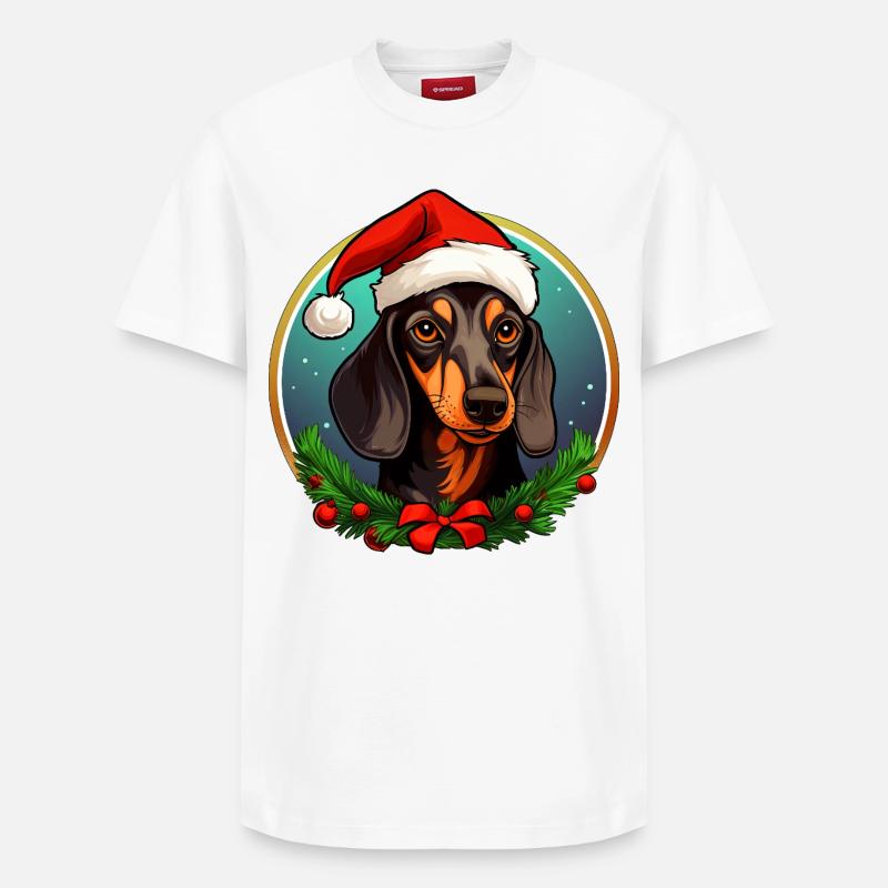 Teckel de Noël - T-shirt unisexe décontracté en coton Supima – de SPREAD - blanc