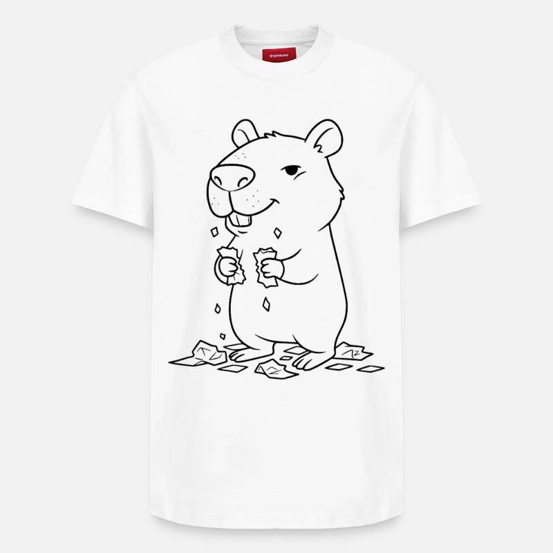 Capybara eats homework - Relaxed Unisex Supima Cotton T-Shirt – by SPREAD - white