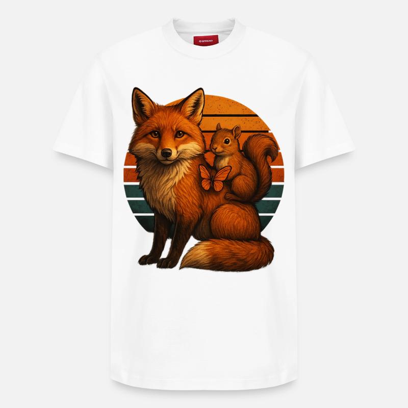 Fuchs Eichhörnchen Retro Tierfreunde - Relaxed Unisex Supima Cotton T-Shirt – von SPREAD - Weiß