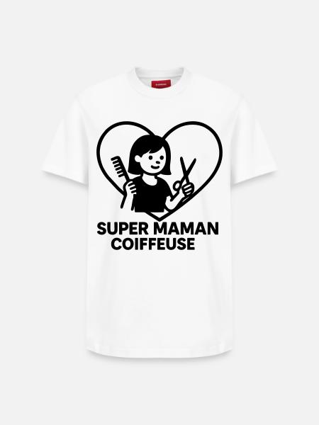 Super maman coiffeuse – Cœur coiffure - T-shirt unisexe décontracté en coton Supima – de SPREAD - blanc