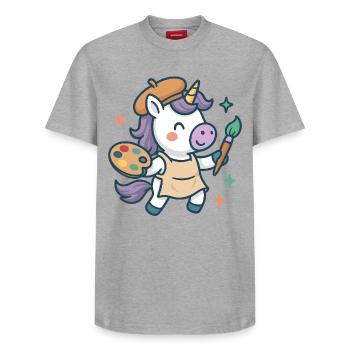 Kreatives Einhorn Maler, Kunst und Farben - Relaxed Unisex Supima Cotton T-Shirt – von SPREAD - Weiß - Vorne - AI Model Female 172 dark (172cm) & AI Model Male 185 dark (185cm)