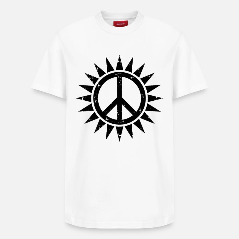 Friedenssymbol in einer Sonne mit Grunge-Effekt - Relaxed Unisex Supima Cotton T-Shirt – von SPREAD - Weiß