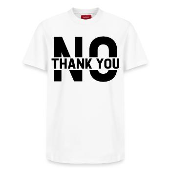 Non merci - T-shirt unisexe décontracté en coton Supima – de SPREAD - blanc - Devant - AI Model Female 172 dark (172cm) & AI Model Male 185 dark (185cm)