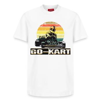 Go kart - Relaxed Unisex Supima Cotton T-Shirt – by SPREAD - white - Front - AI Model Female 172 dark (172cm) & AI Model Male 185 dark (185cm)