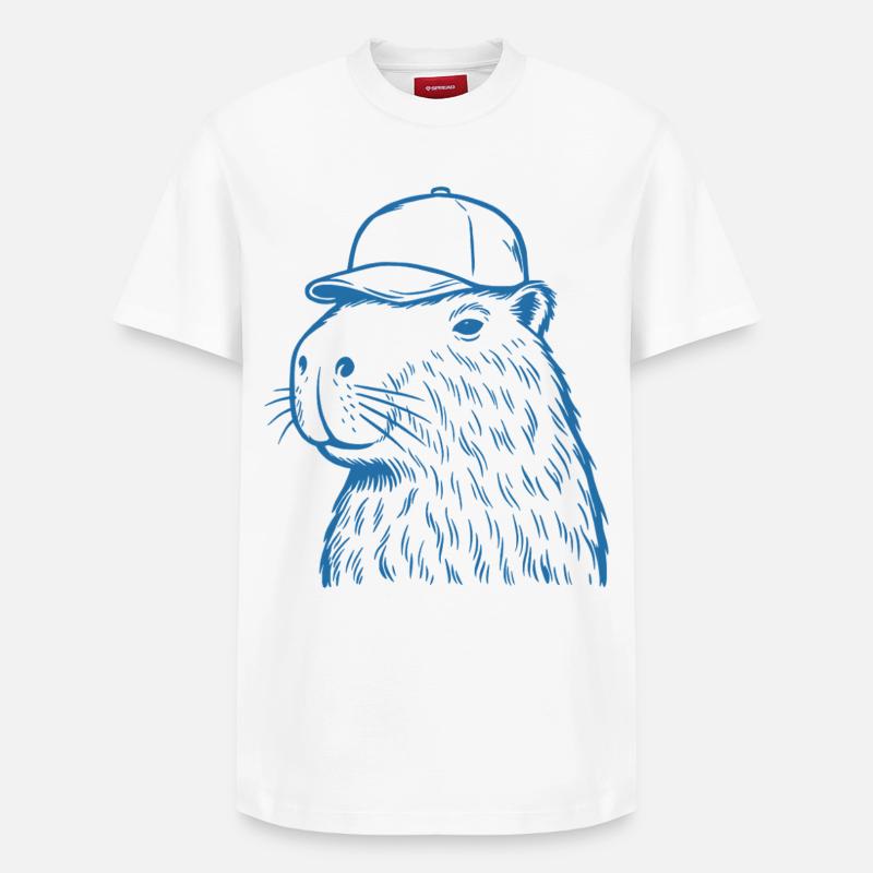 Capybara mit Baseballkappe - Relaxed Unisex Supima Cotton T-Shirt – von SPREAD - Weiß