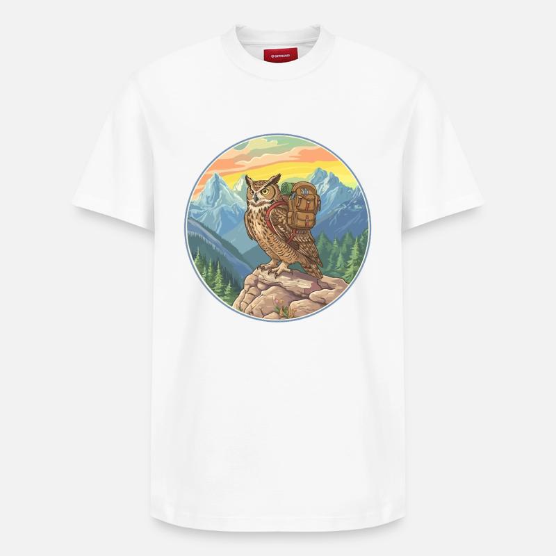 Niedliche Eulenwanderung Camping Bergabenteuer - Relaxed Unisex Supima Cotton T-Shirt – von SPREAD - Weiß