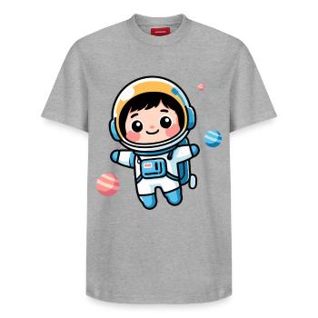 Kleiner Astronaut - Relaxed Unisex Supima Cotton T-Shirt – von SPREAD - Weiß - Vorne - AI Model Female 172 dark (172cm) & AI Model Male 185 dark (185cm)