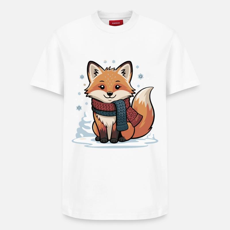Renard d’hiver avec écharpe - T-shirt unisexe décontracté en coton Supima – de SPREAD - blanc