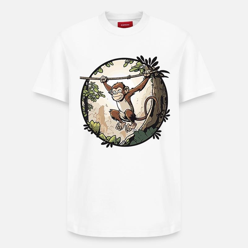 Dschungel-Affe am Seil - Relaxed Unisex Supima Cotton T-Shirt – von SPREAD - Weiß