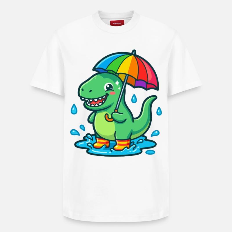 Dino mit buntem Regenbogenschirm - Relaxed Unisex Supima Cotton T-Shirt – von SPREAD - Weiß