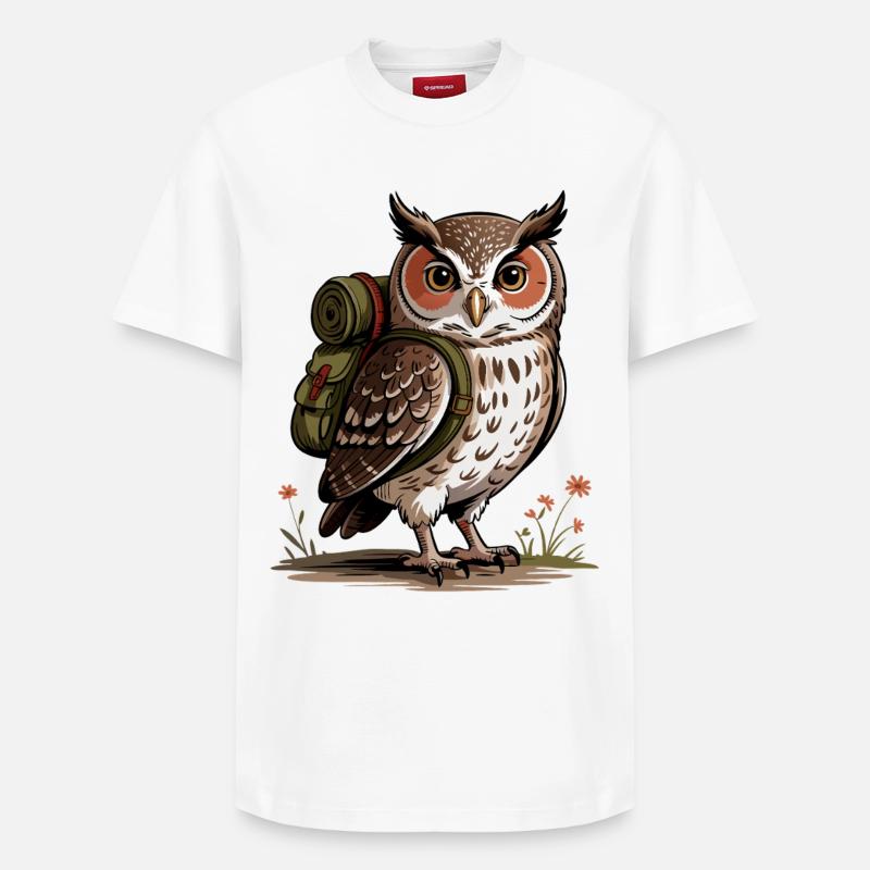 Eulenwanderer mit Rucksack - Relaxed Unisex Supima Cotton T-Shirt – von SPREAD - Weiß