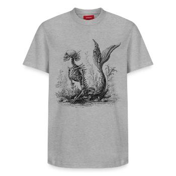 Sirène squelette – Conception sous-marine occulte - T-shirt unisexe décontracté en coton Supima – de SPREAD - blanc - Devant - AI Model Female 172 dark (172cm) & AI Model Male 185 dark (185cm)