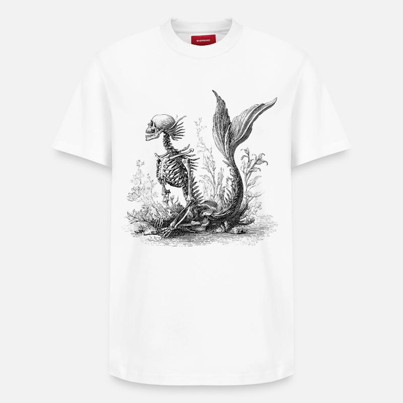 Sirène squelette – Conception sous-marine occulte - T-shirt unisexe décontracté en coton Supima – de SPREAD - blanc