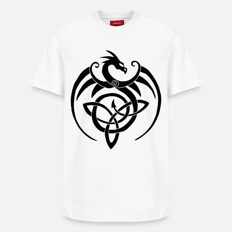 Dragon noir et symbole celte - T-shirt unisexe décontracté en coton Supima – de SPREAD - blanc